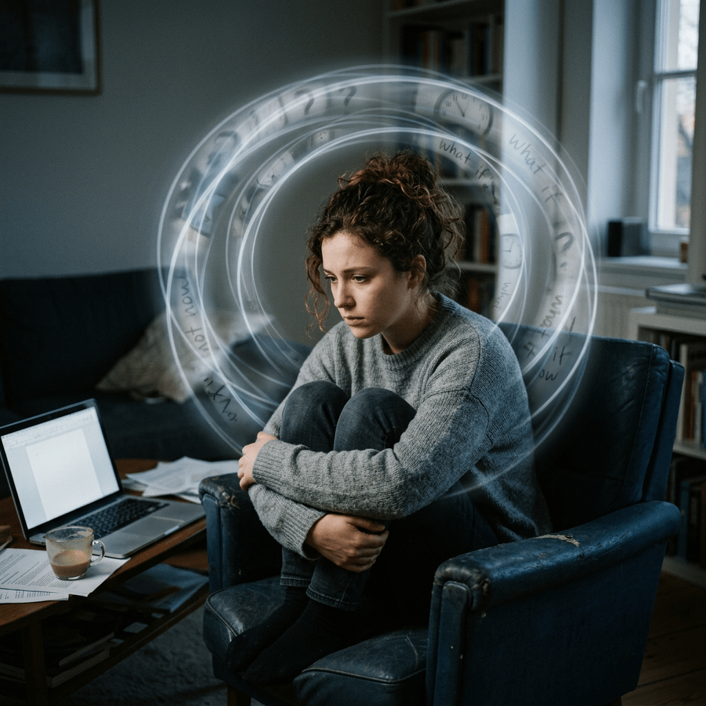 Person in loop of thoughts and avoidance