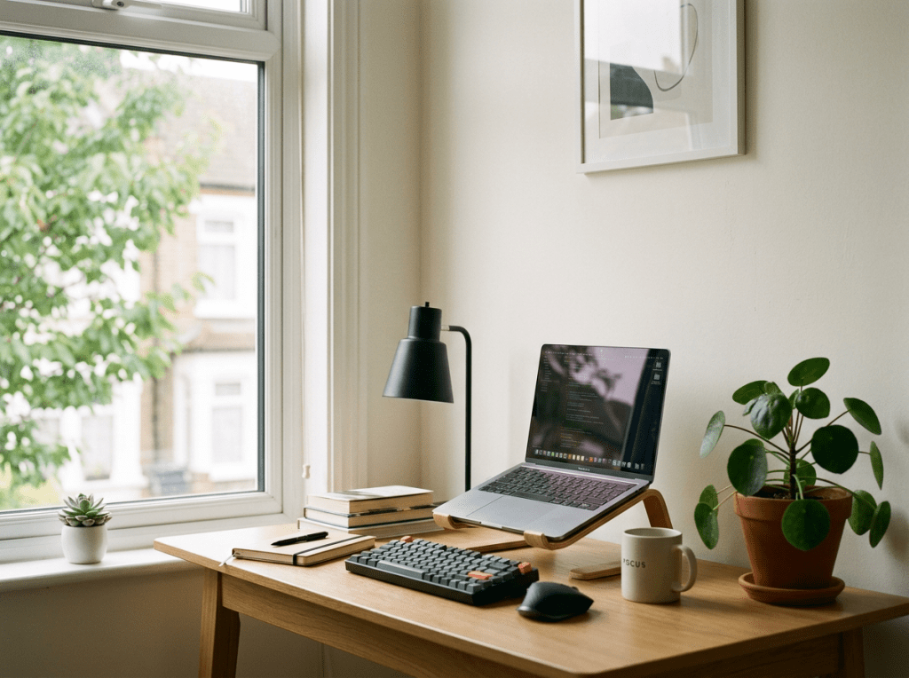 Same workspace with fewer indoor plants