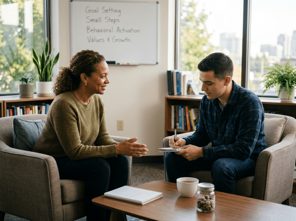 Therapy session promoting behavioral activation and self-growth