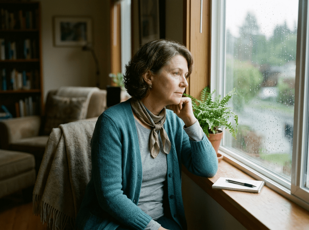 Woman with cancer diagnosis in reflective moment