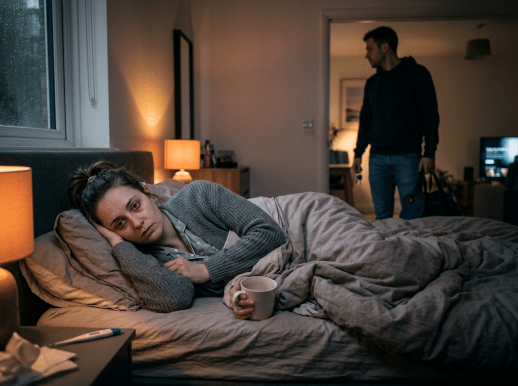 Woman ill feeling abandoned by distant partner