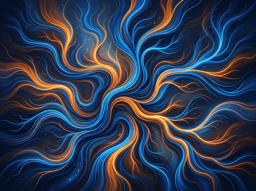 Abstract blue and orange flowing lines intertwined