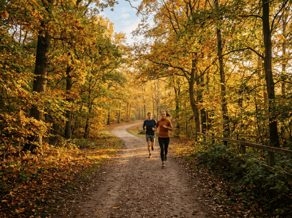 Winding path through an autumn forest with golden leaves