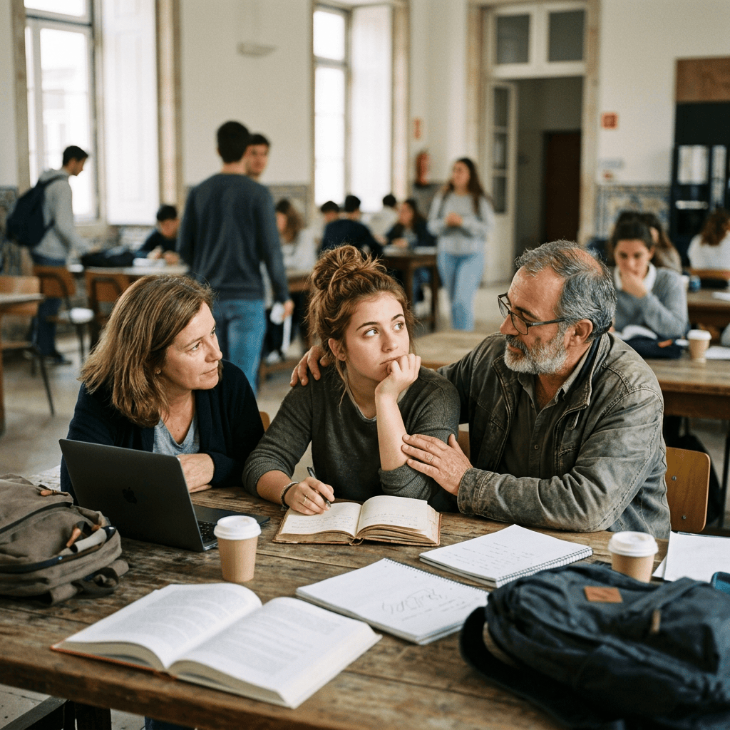Estudante refletindo sobre mudança de percurso
